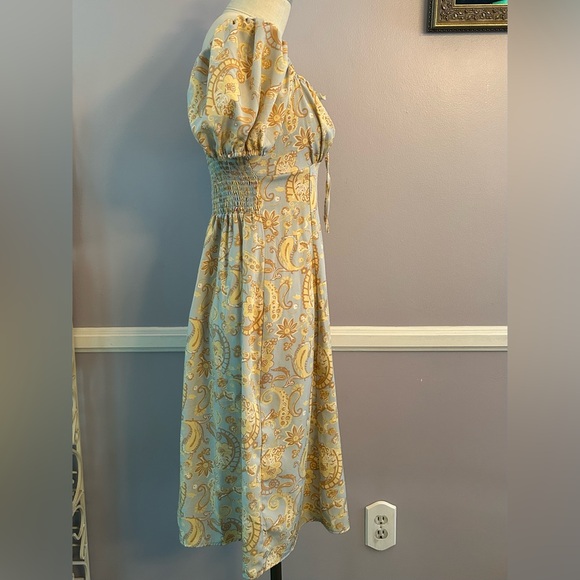 Dizzy Lizzy paisley empire waist A line midi dress tie front and puff sleeves L - Picture 2 of 12